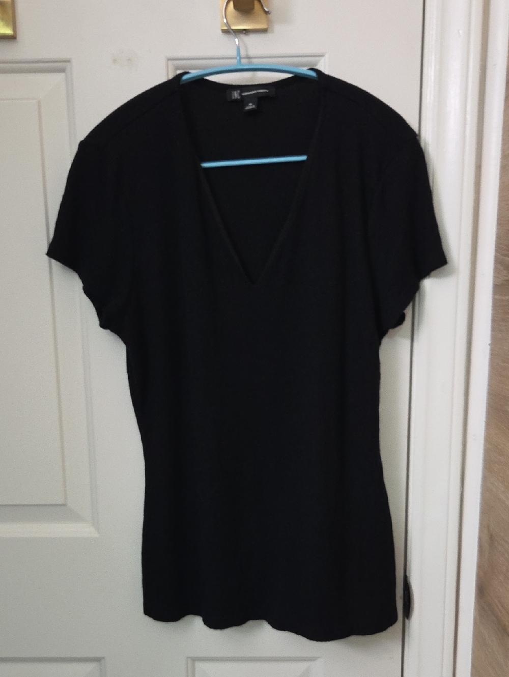 INC Black V-Neck Top Short Sleeve Stretchy